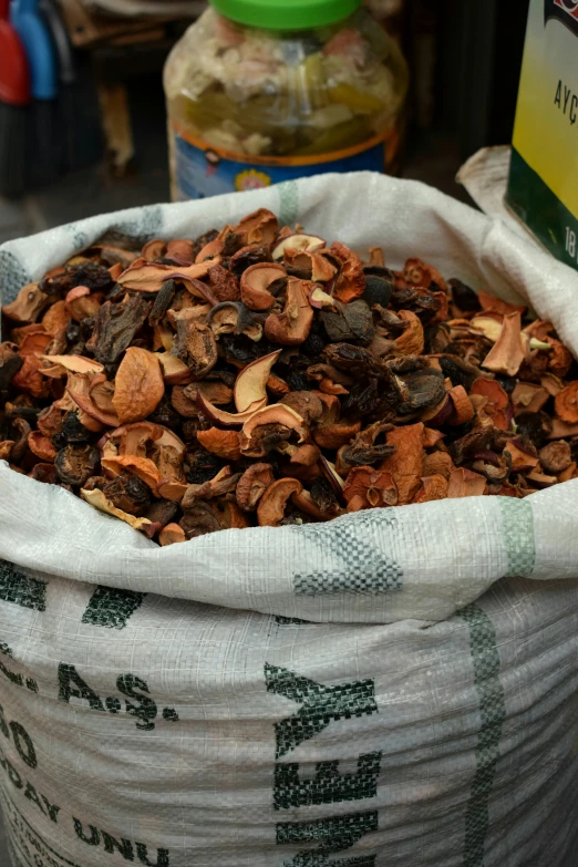 a close up of a bag of dried nuts