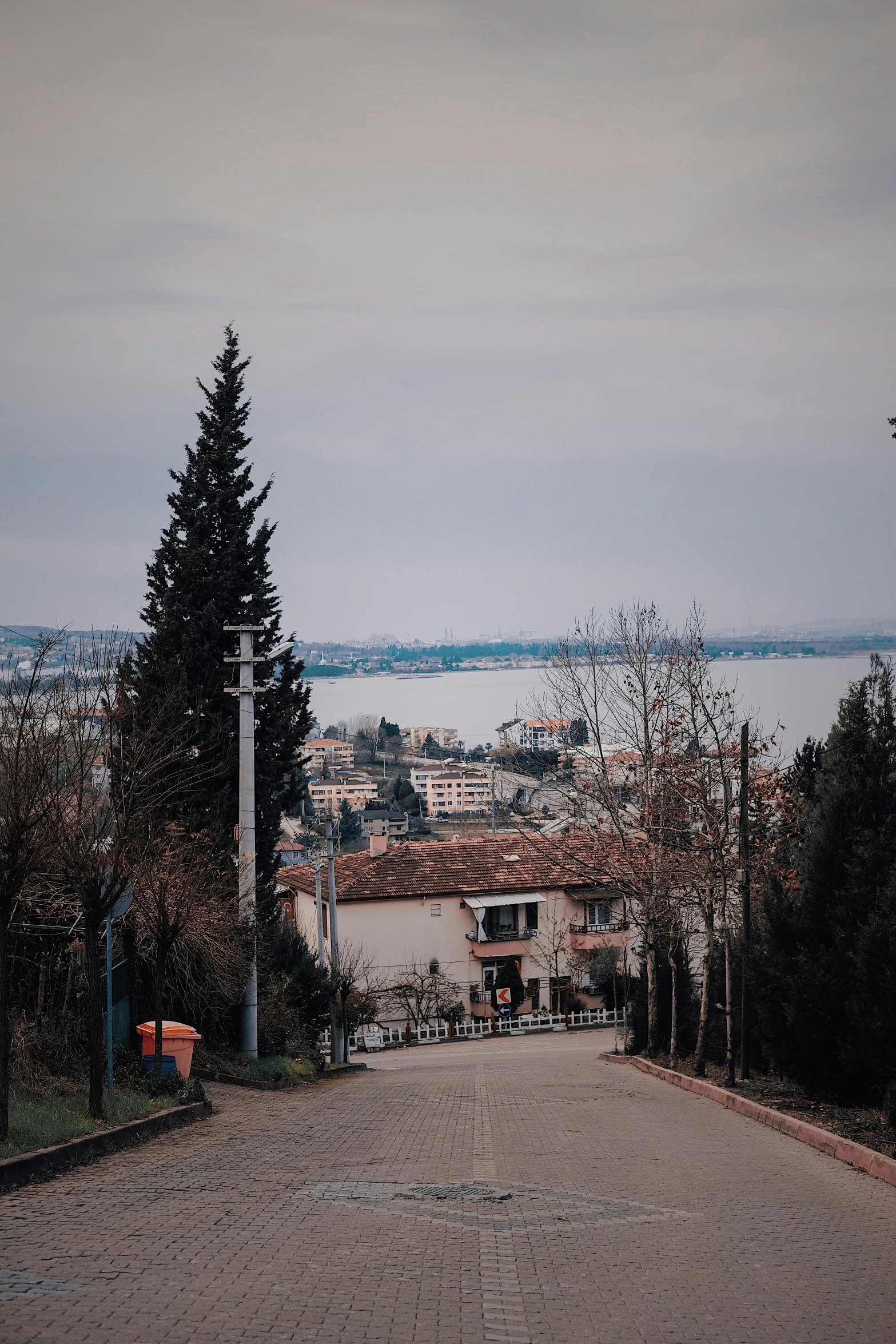 the road is narrow and very empty by the water