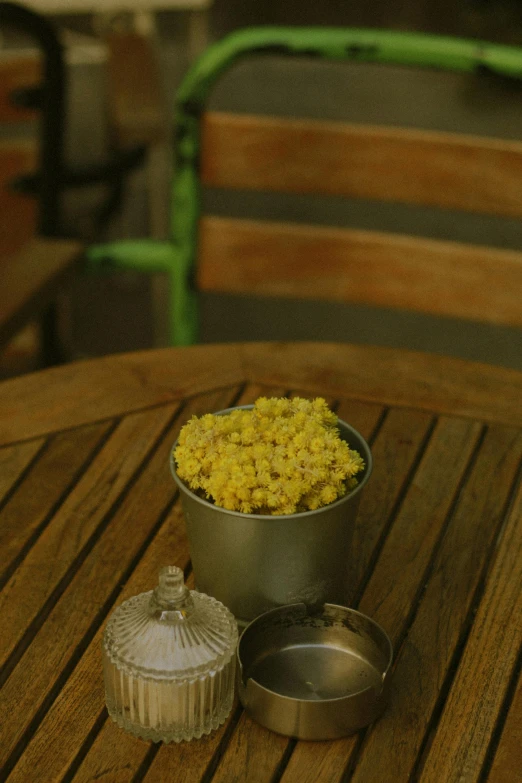 some food that is in a silver container on a table