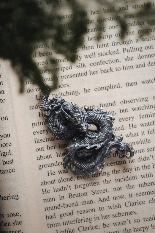 a dragon is sitting on top of a book