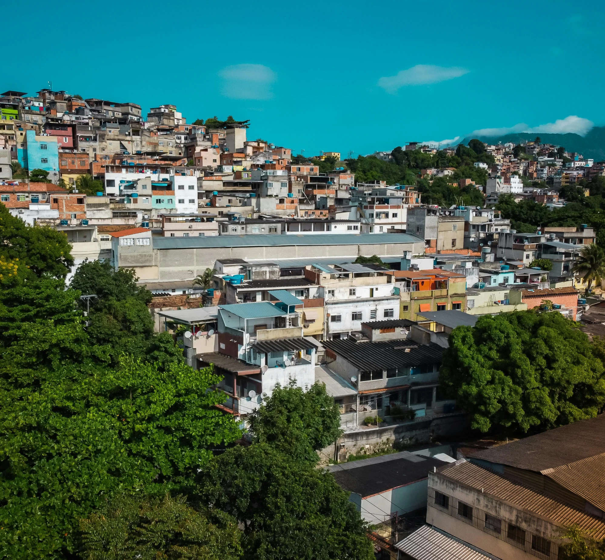 a mountain town with many different buildings on it