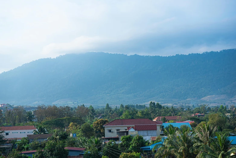 the mountains are full of trees and houses