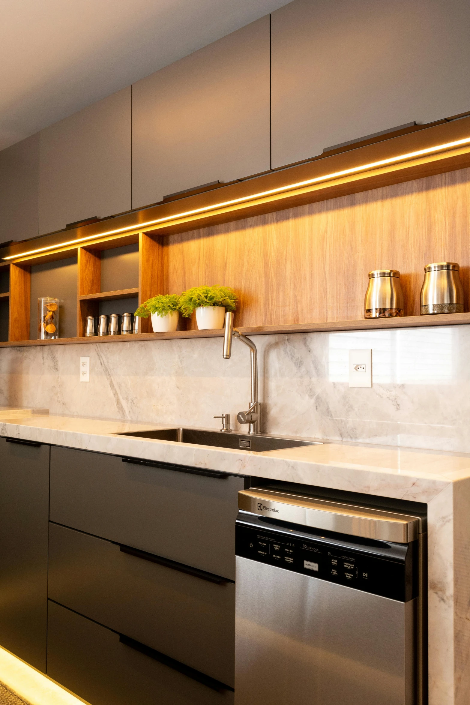 a kitchen that has some plants in the counter