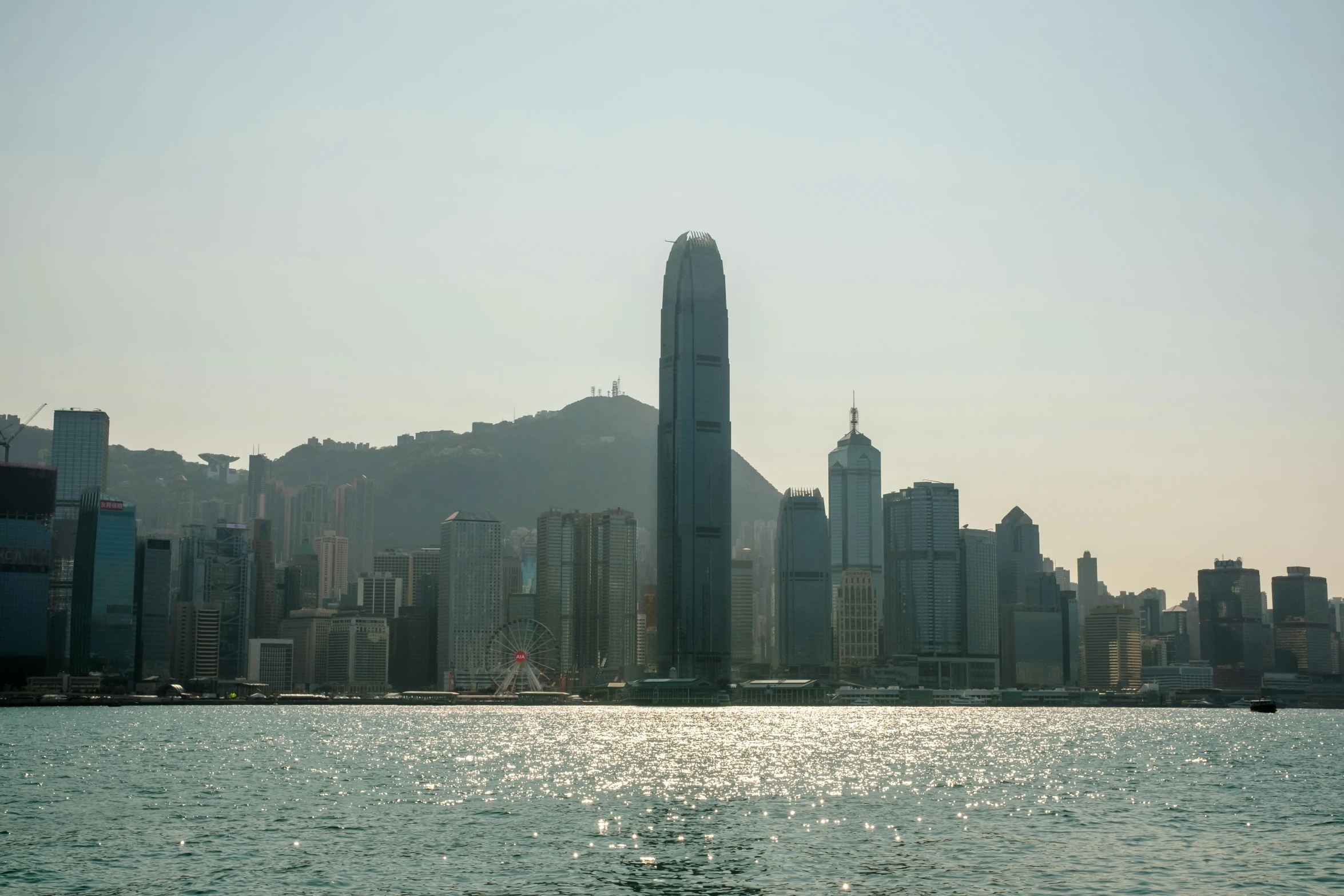 a city view over the ocean from a small boat