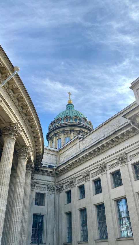 view of columns and dome from the rear of a building