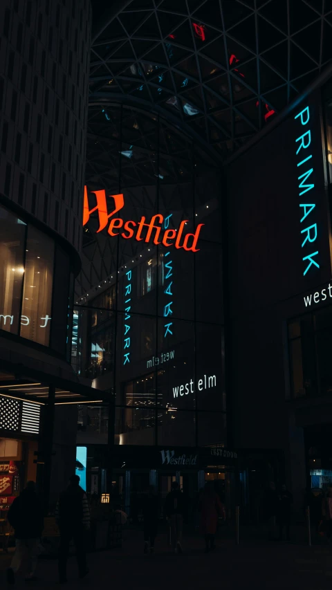 the westfield bank is located in a building with a large red and black sign
