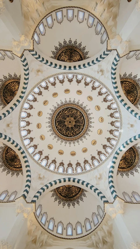 a beautiful ceiling with many round windows in a building