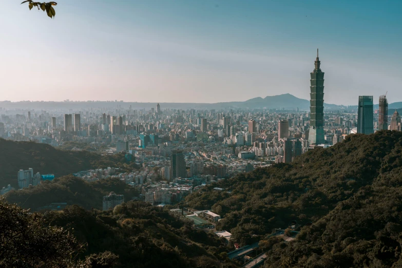 an aerial view of city and its surrounding area