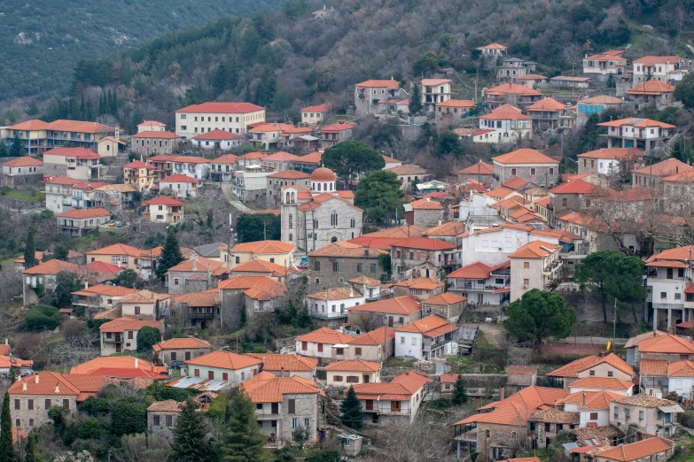 a bunch of brown and white houses next to each other