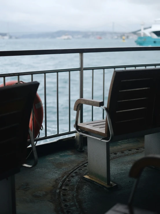 two empty benches and a large body of water