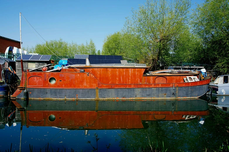 a barge that is docked in the water