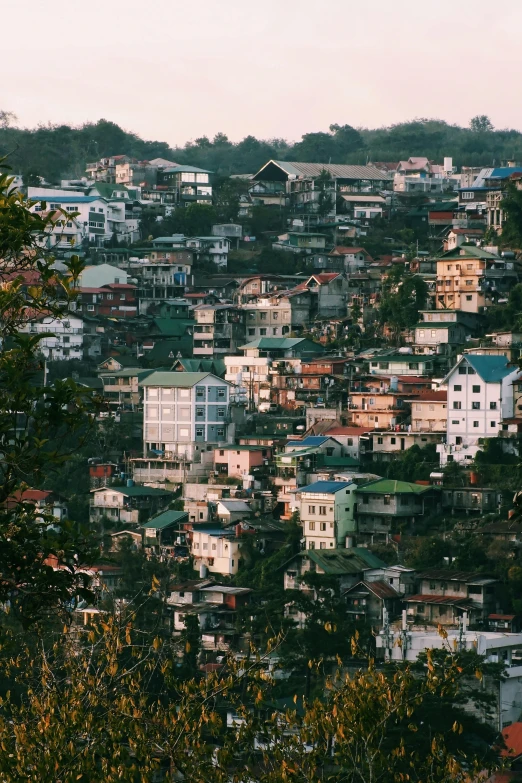 a small hill with lots of different houses on it