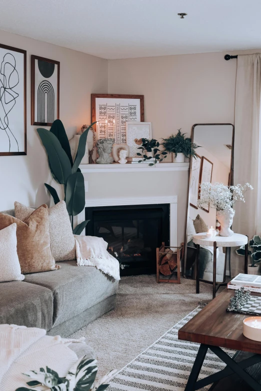 this living room has couches and a fire place