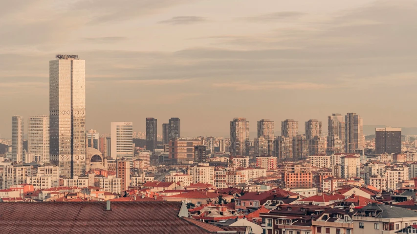 the city skyline is shown, and it is surrounded by tall buildings