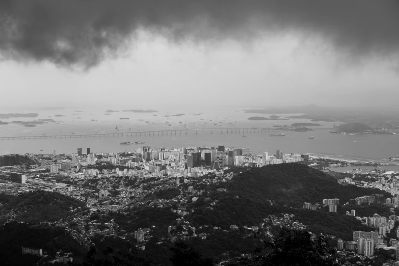 a very big city under a large dark cloud