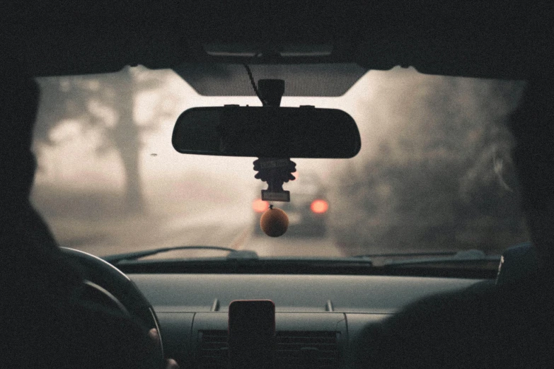 the view from inside a car at night