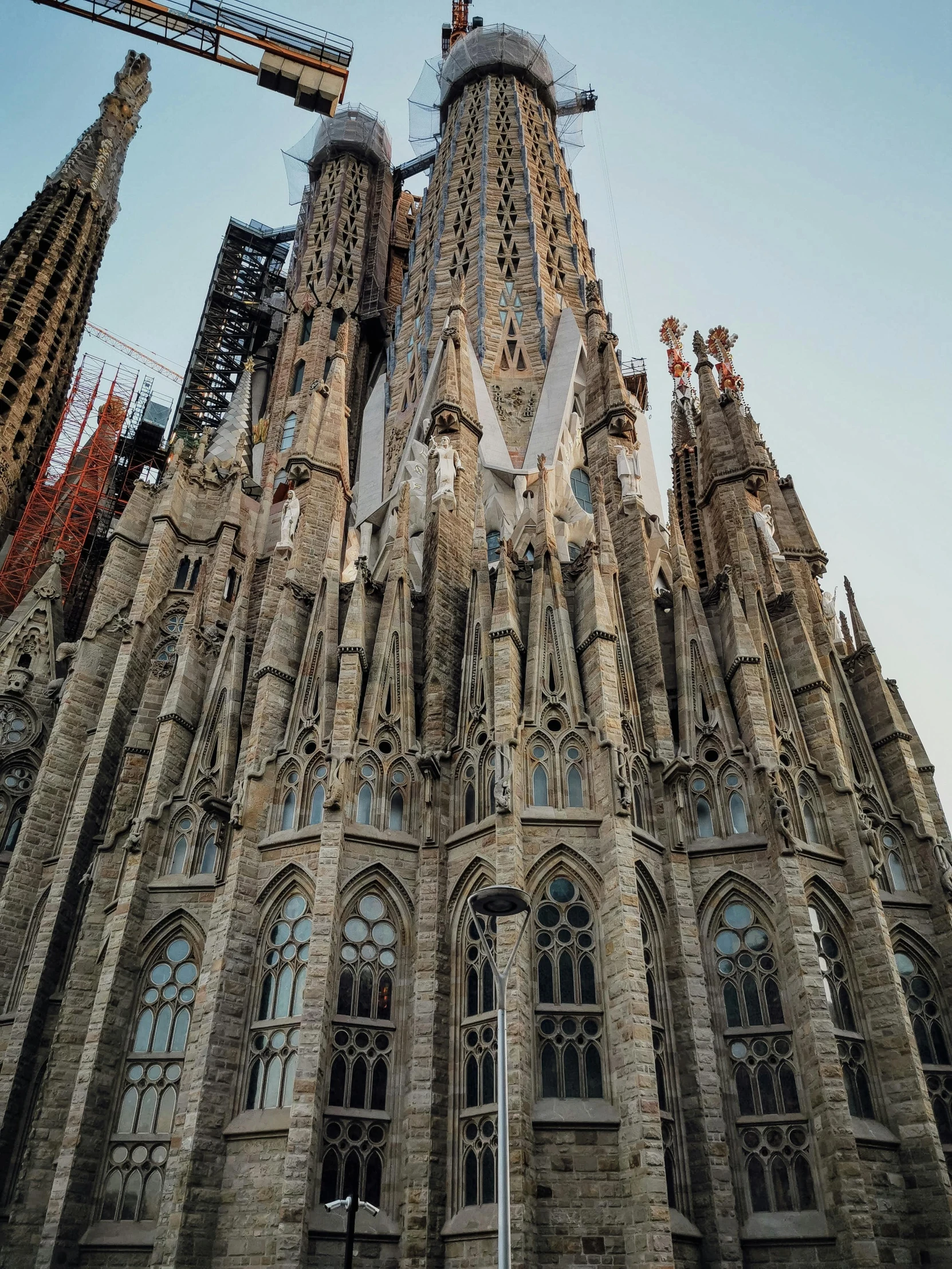 the tall cathedral has many different carvings on it