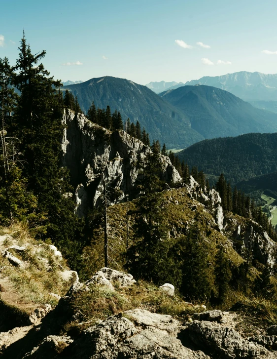 a rocky hill with lots of trees on top of it