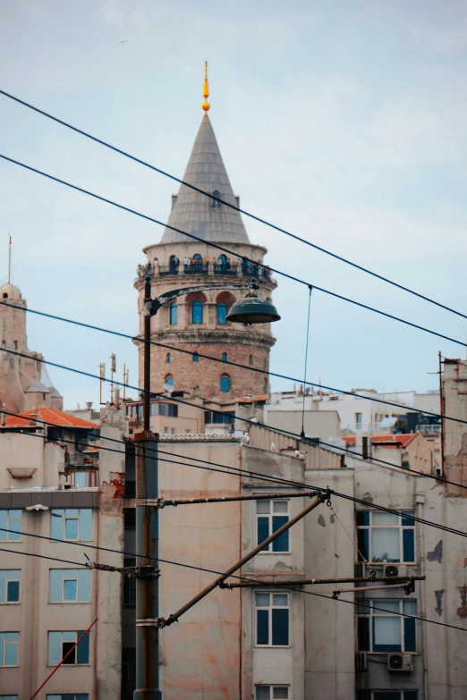 a church that is next to some wires