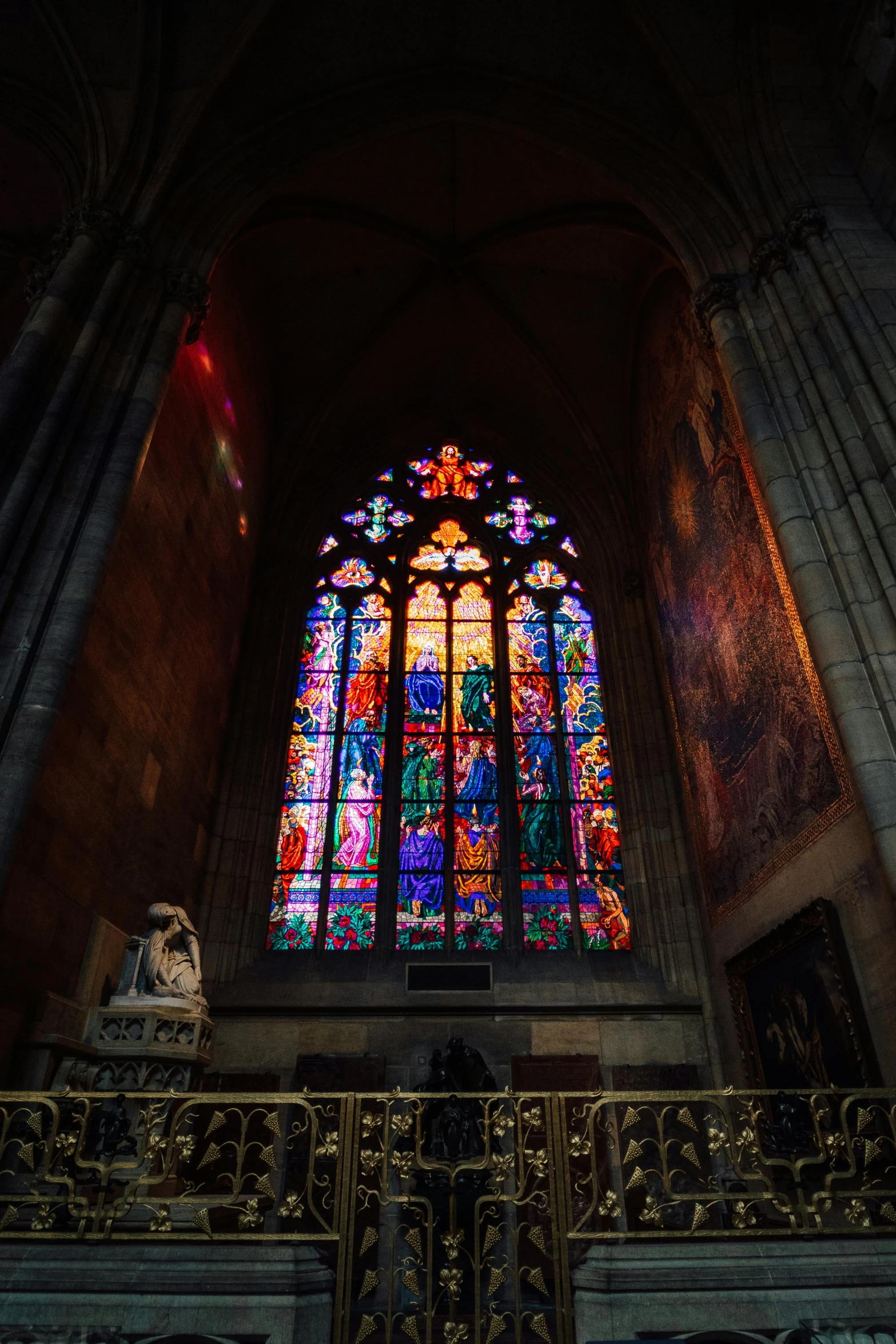 inside view of a colorful stained glass window