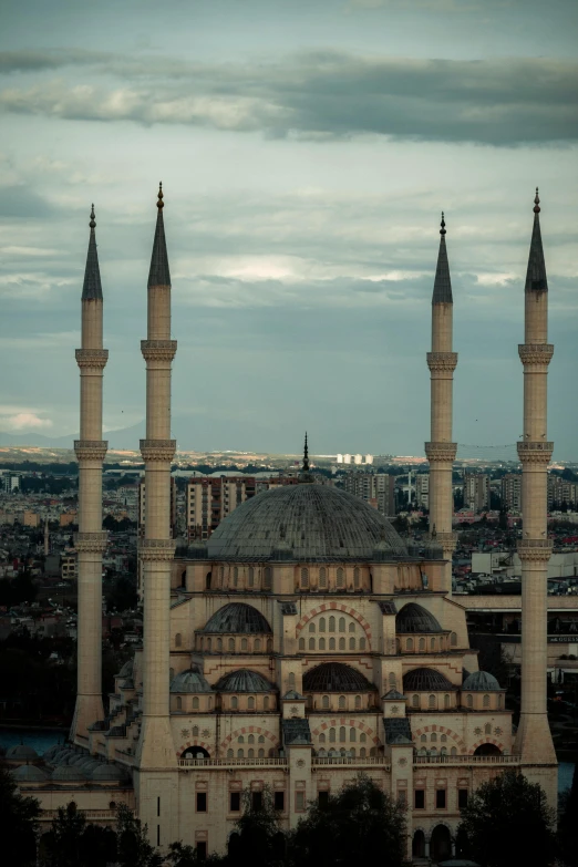 a large tower building with two towers