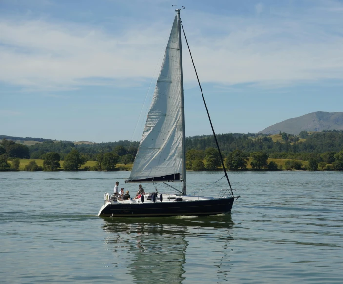 a sailboat on a lake with a lot of water