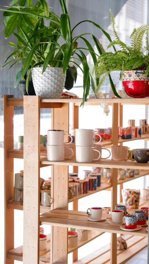 the large plant is in a pot on a shelf