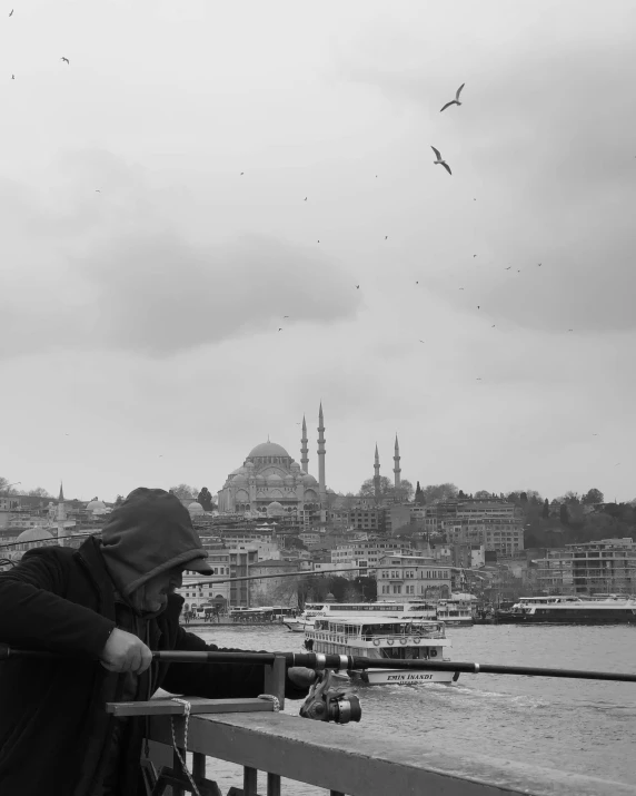 a person looking at a seagull flying in the air