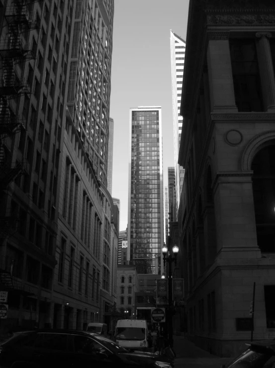 a street in a big city with tall buildings