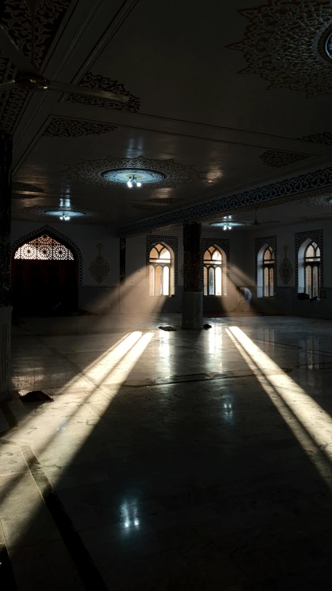 sunlight streams in to the floors in a large room