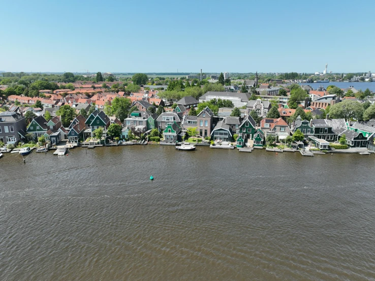 an aerial view of a town that has been pographed from the water