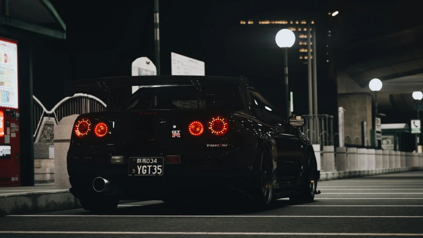 a dark colored car parked at an intersection