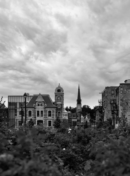 a black and white image of an old european city