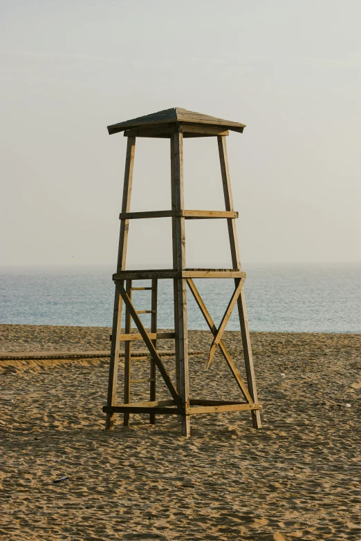 a small wooden structure on the beach