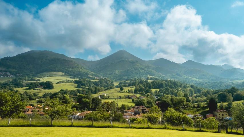 there is a lush green mountain with trees