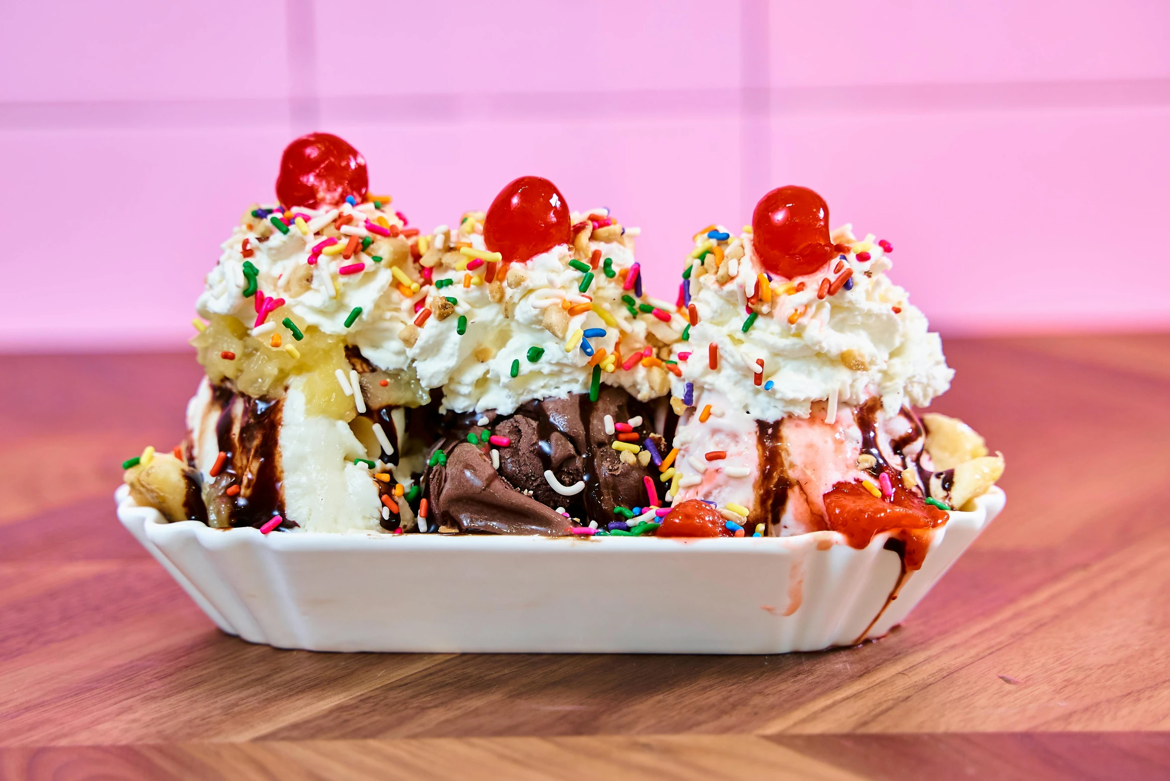 ice cream with toppings and colorful sprinkles