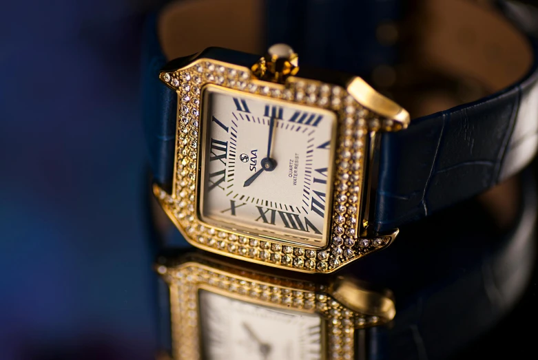 a watch with white dial and diamonds in a box