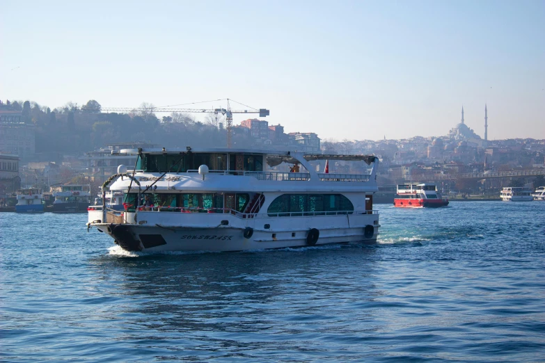 a boat on a blue body of water