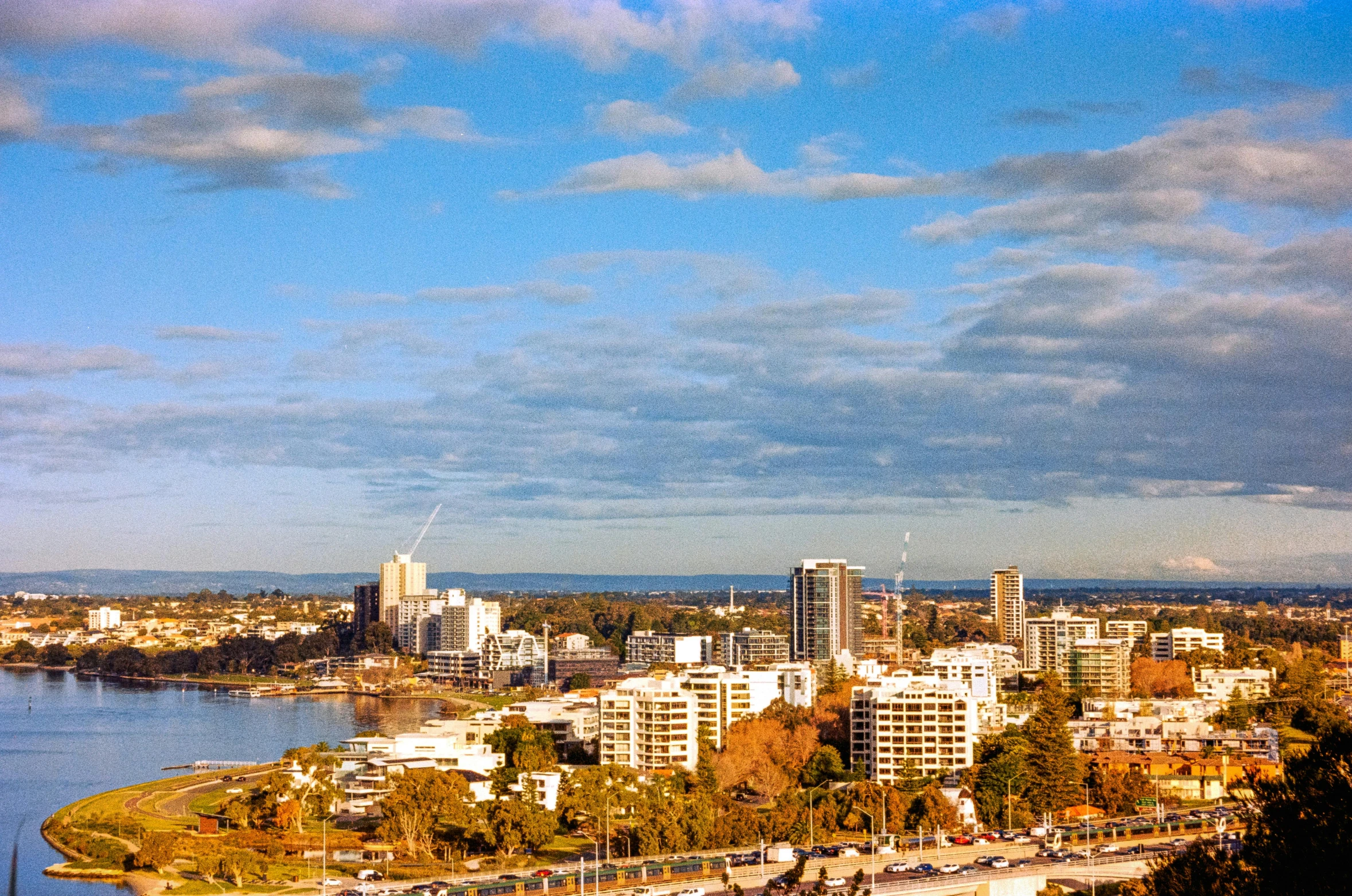 view of a city in australia from a hill top