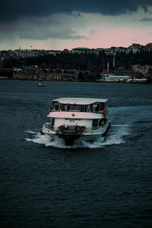 a boat is in the middle of a body of water