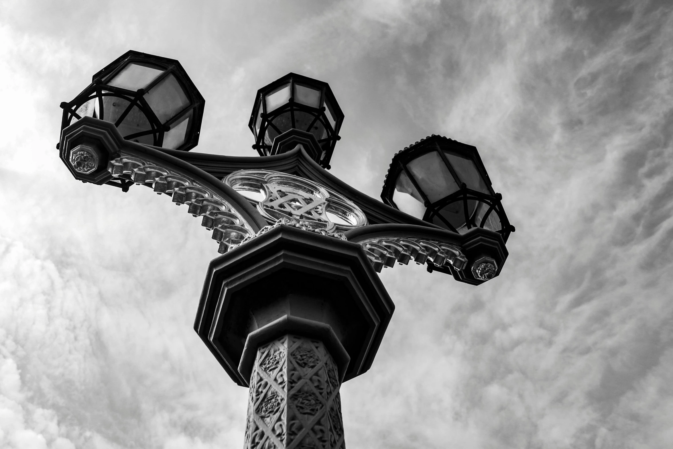 a black and white po of a light pole