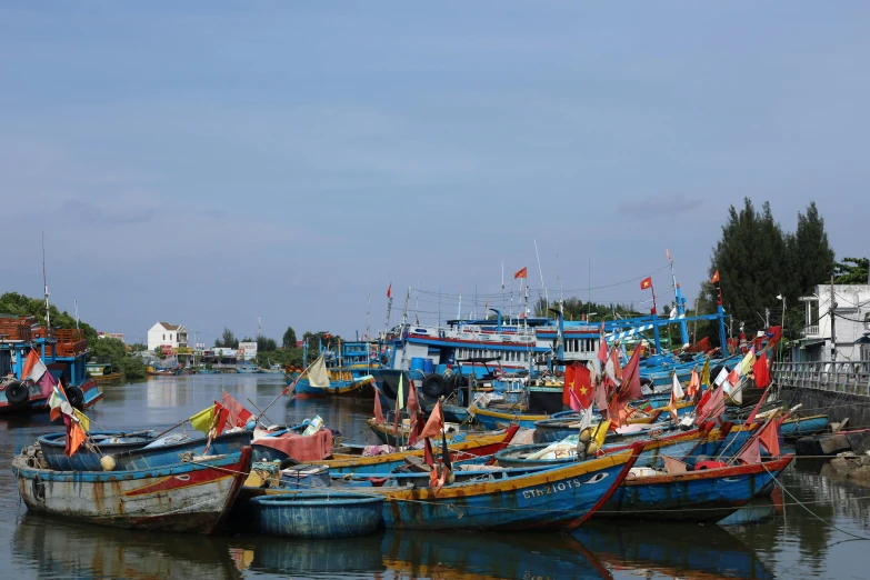 there are several boats anchored in the water