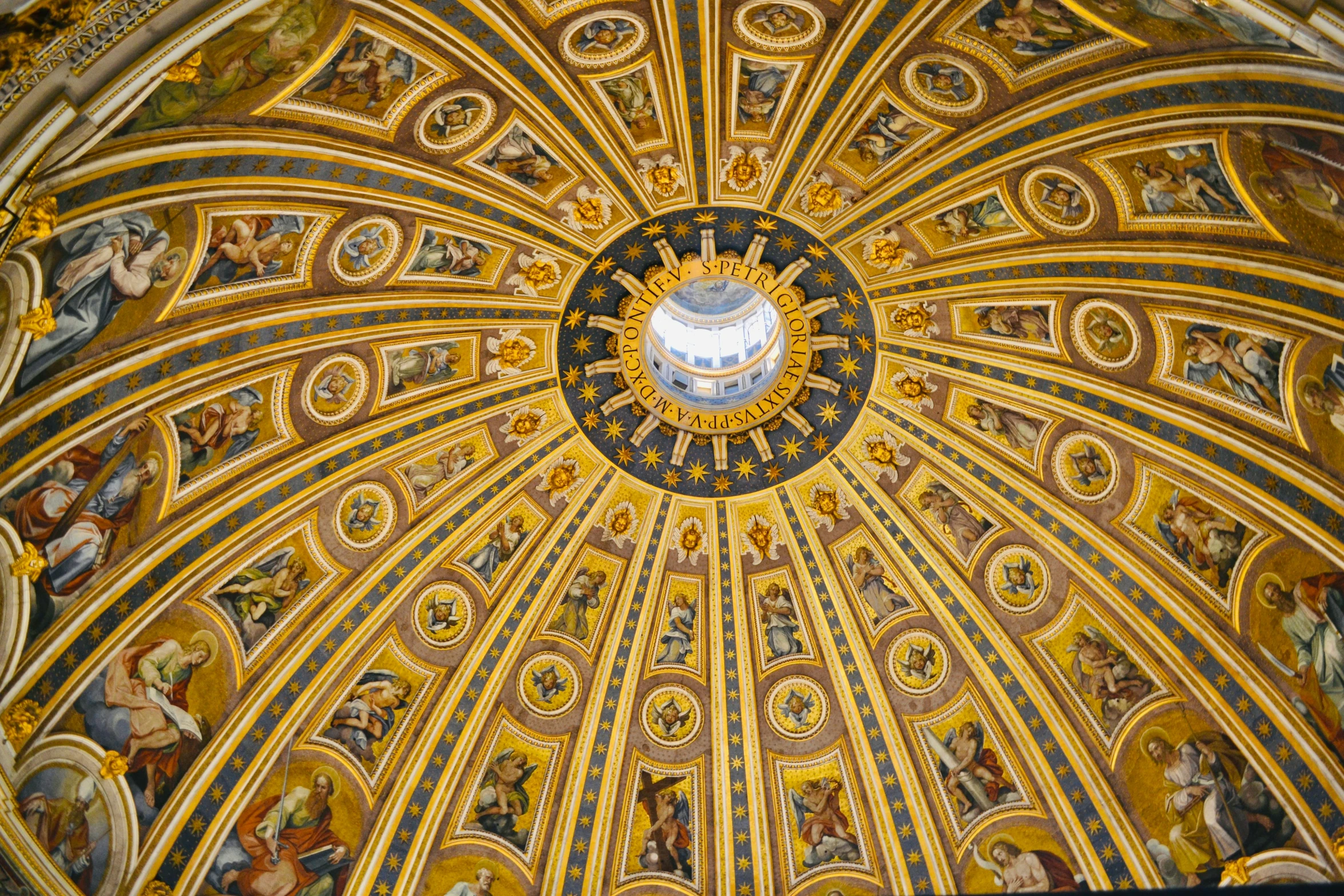 the ceiling in the church has a very unique mural