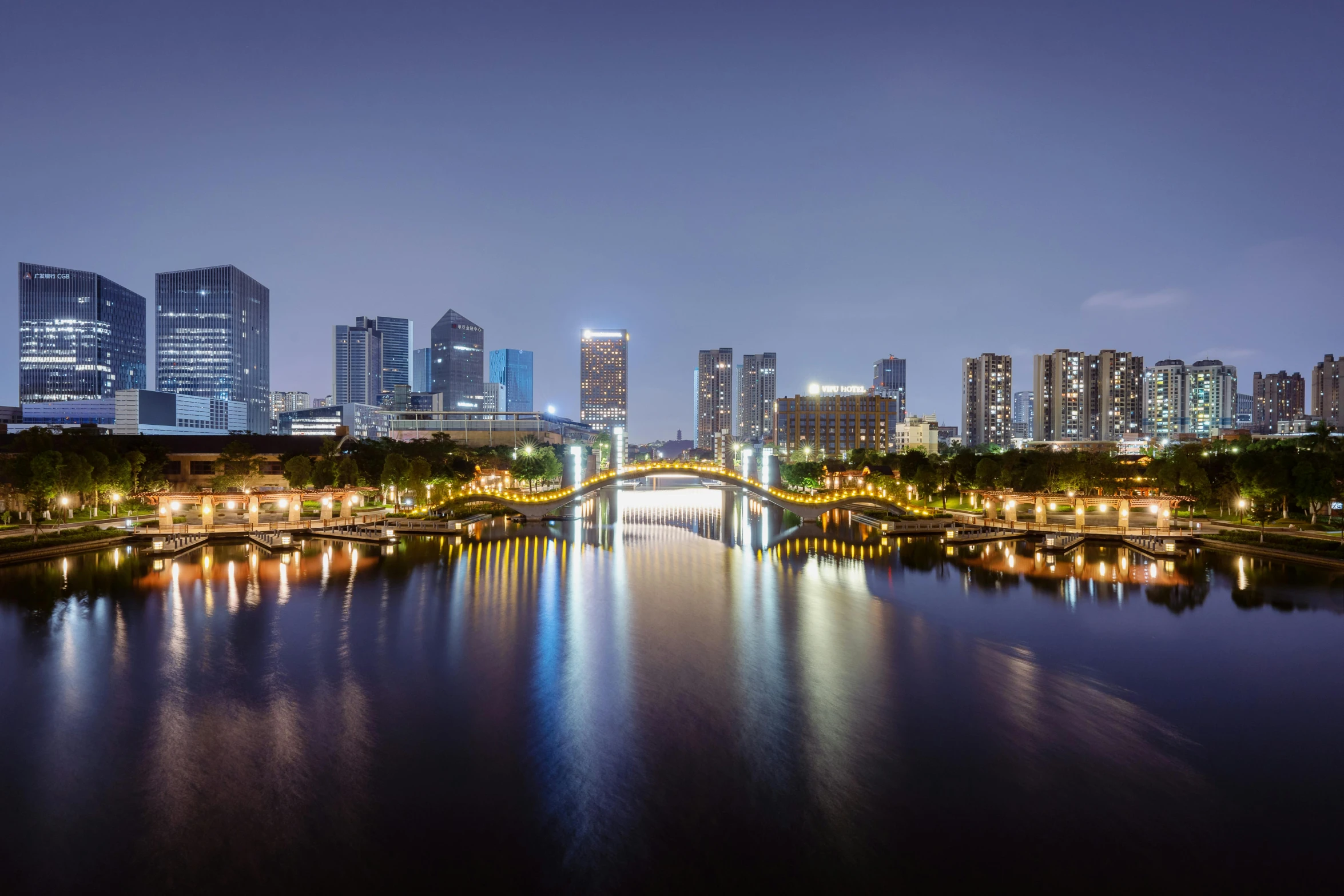 skyline view of an urban area from across the river