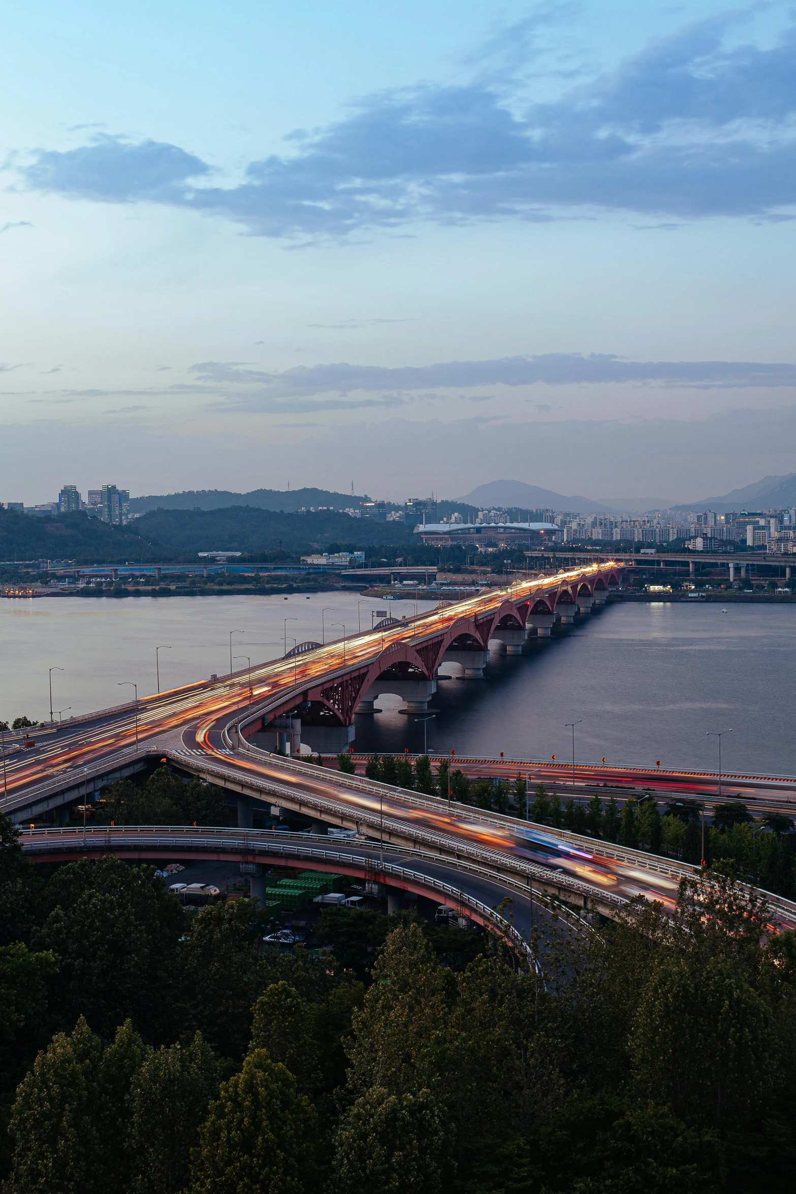 the city and road overpasss of an elevated highway