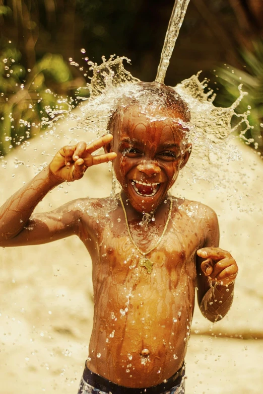 a child who is taking a shower