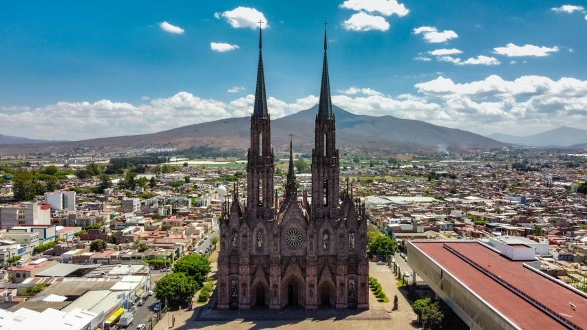 there is a large cathedral in the middle of town