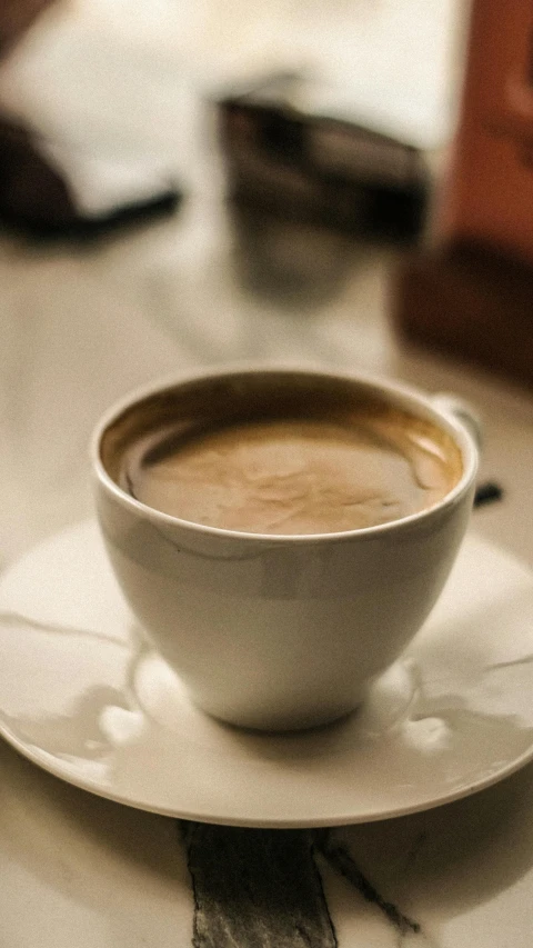 cup of coffee on plate sitting on table