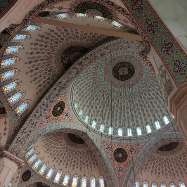 the dome inside of a building that has multiple windows