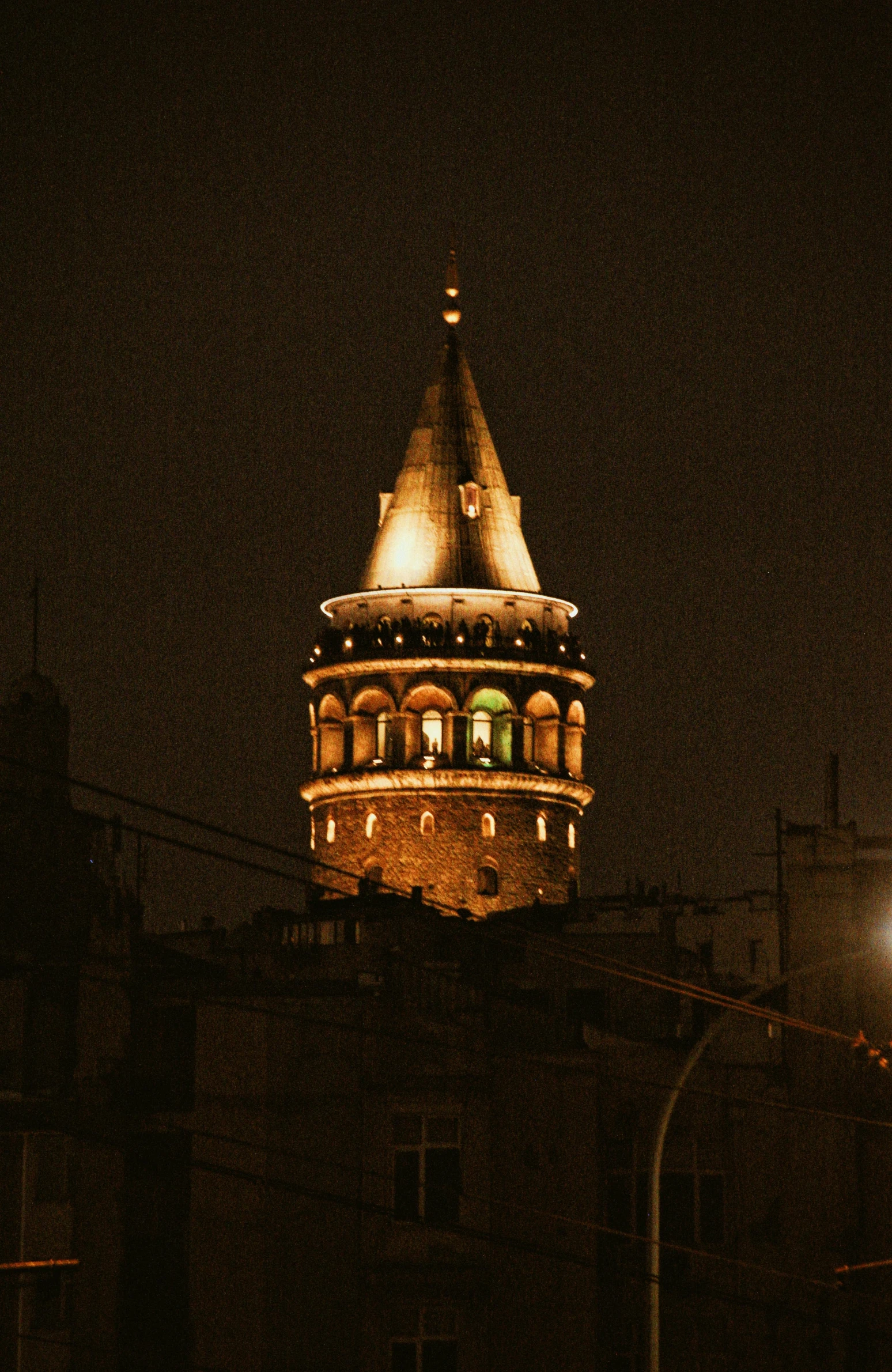 a tall tower in the middle of the night